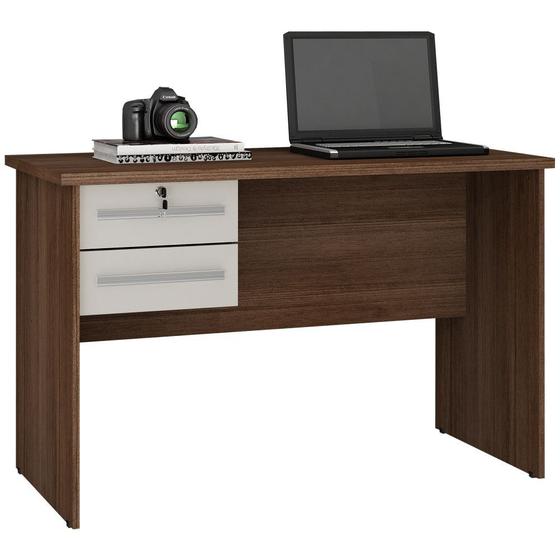 Imagem de Escrivaninha mesa para computador Valdemóveis Byte com 2 gavetas com chave  Chocolate OFF White