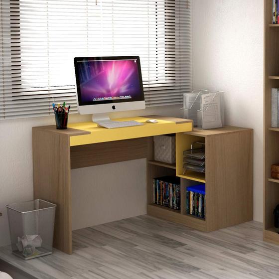 Imagem de Escrivaninha Multifuncional 2 em 1 com 4 Nichos HO-2904 Home Office Hecol Móveis Avelã TX/Maracujá TX
