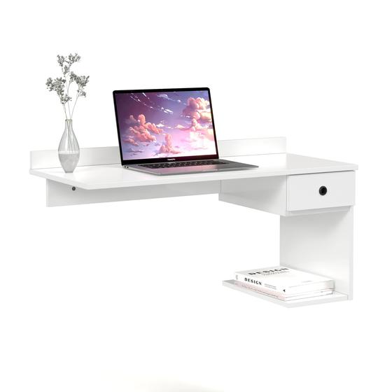 Imagem de Escrivaninha Notebook Suspensa Madri com Gaveta cor Branco - JM Casa dos Móveis