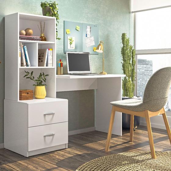 Escrivaninha para Quarto Cristal 2 Gavetas e 3 Nichos Cor Branco - Peternella Móveis Menor preço em Escrivaninha para Quarto Cristal 2 Gavetas e 3 Nichos Cor Branco - Peternella Móveis