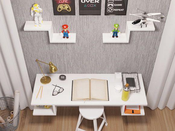 Imagem de Escrivaninha Suspensa Branca Com 2 Nichos Quarto Home Office Estudos