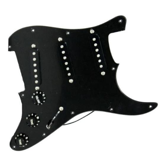 Imagem de Escudo Guitarra Strato Com Parte Eletrica e Captadores SSS Preto 3 Camadas Dolphin