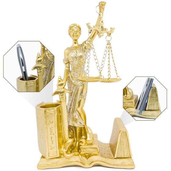 Imagem de Escultua Decorativa Estátua Dama Justiça Direito Enfeite Mesa Escritório Porta Caneta Cartão Visitas