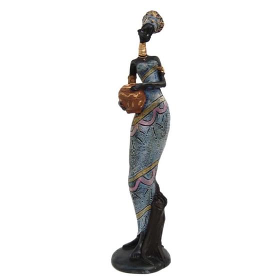 Imagem de Escultura Africana Com Vaso Resina Decorativa Grande
