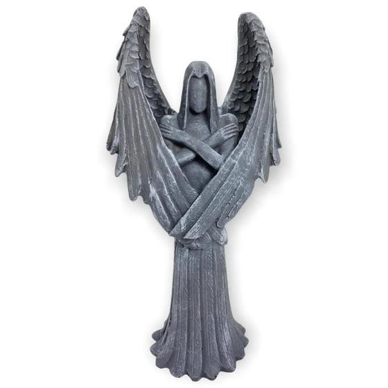 Imagem de Escultura Anjo Negro Macho 25 Cm Cor Cimento Claro Em Resina