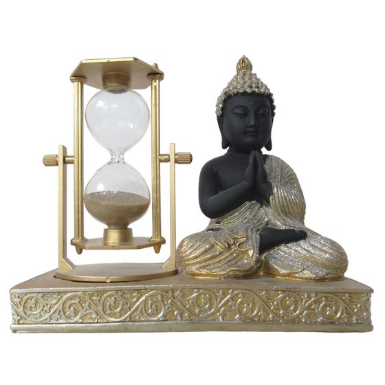 Imagem de Escultura Buda com Ampulheta Decorativa - 16cm - Escultura de Luxo com Detalhes Intrincados - Arte Decorativa Única, Feita para sua Casa!