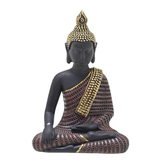 Imagem de ESCULTURA BUDA PRETO MARROM E DOURADO 12,5cm