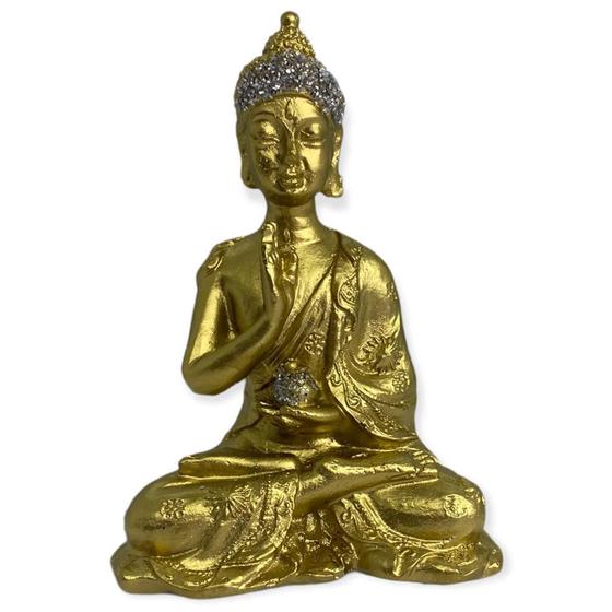 Imagem de Escultura Buda sentado meditando dourado 9 cm em resina 47402