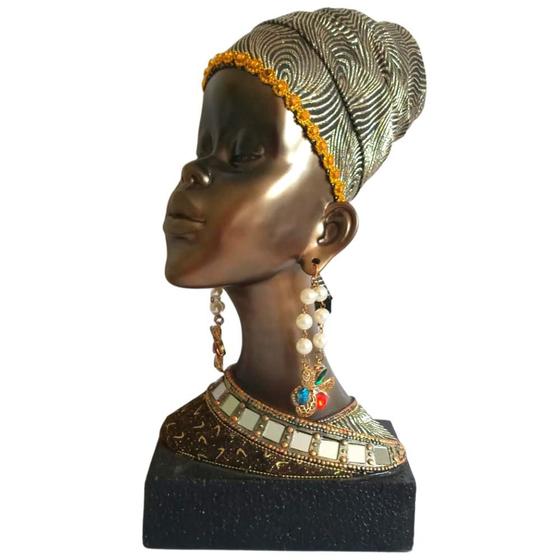 Imagem de Escultura Busto Africana Estatueta Decorativa Resina 34x17cm