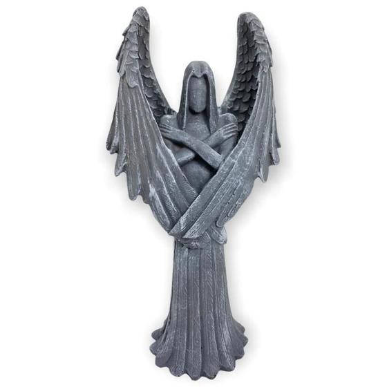 Imagem de Escultura Castiçal Anjo Negro Fêmea Ou Macho Em Resina 25 Cm