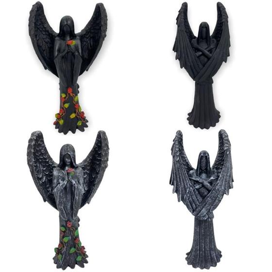 Imagem de Escultura Castiçal Anjo Negro Fêmea Ou Macho Em Resina 25 Cm