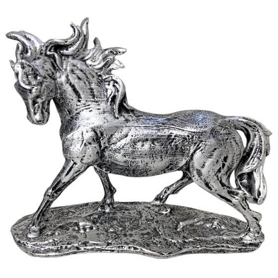 Imagem de Escultura Cavalo Pequeno em Resina Chapiscado 20cm Decoração de Interiores