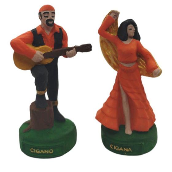 Imagem de Escultura Ciganos Casal cor Laranja 11 cm resina