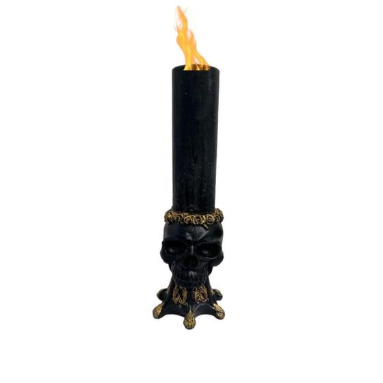 Imagem de Escultura Crânio Castiçal 13 cm em Resina Preto