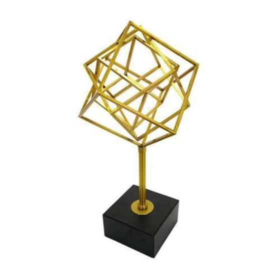 Imagem de Escultura Cubos Abstratos Metal Dourado Menor Design Luxo