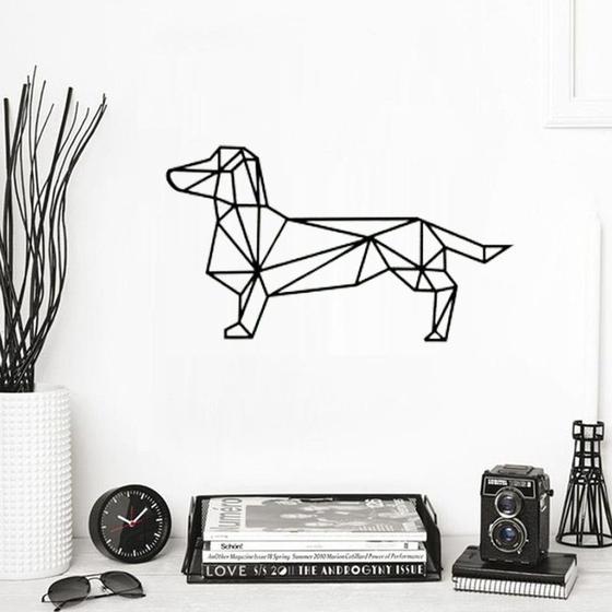 Imagem de Escultura De Parede Cãozinho Salsicha Cachorro Geométrico Em Mdf Preto Aplique Decorativo Quarto Sala