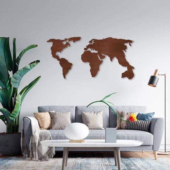 Imagem de Escultura de parede Mapa Mundi Minimalista 250x120 Marrom 