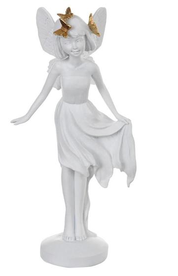 Imagem de ESCULTURA DECOR POLIRESINA MENINA FADA BRANCO E DOURADO 25cm