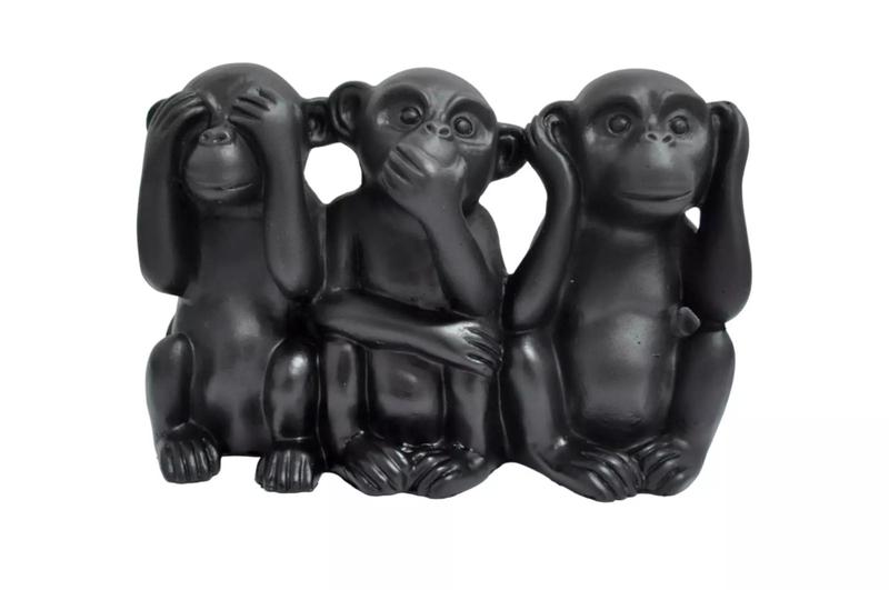 Imagem de Escultura decor trio de macacos sabedoria em cimento preto