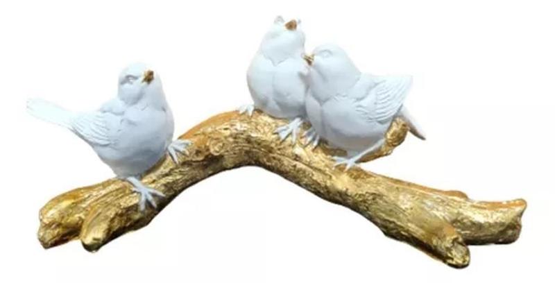 Imagem de Escultura Decorativa 3 Pássaros Branco Poliresina 23X11