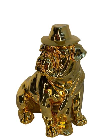 Imagem de Escultura Decorativa Cachorro c Chapeu Metal Dourado Formosa