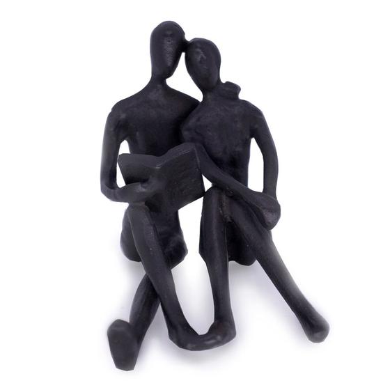 Imagem de Escultura Decorativa Casal Sentado em Metal Preto 12 cm F04 - D'Rossi