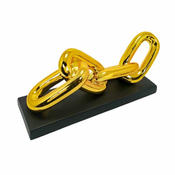 Imagem de Escultura Decorativa Corrente Metal Dourado Base Preta