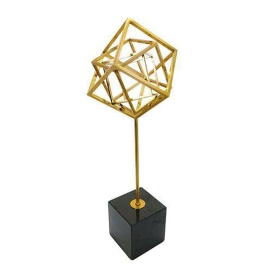 Imagem de Escultura Decorativa Cubos Metal Medio Dourado Base  Luxo