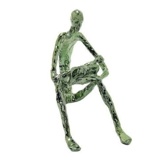 Imagem de Escultura Decorativa Homem Sentado Verde Lindos Detalhe Luxo