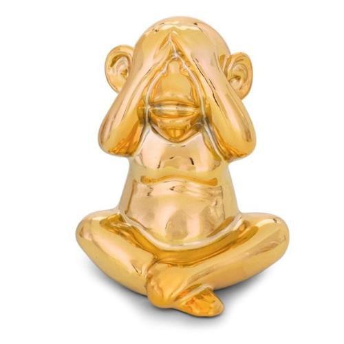 Imagem de Escultura Decorativa Macaco Cerâmico Dourado (Não vejo) 10x10cm