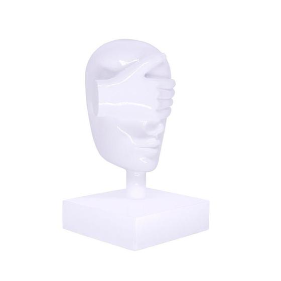 Imagem de Escultura Decorativa Máscara Cego Em Cerâmica Branco 25X15cm