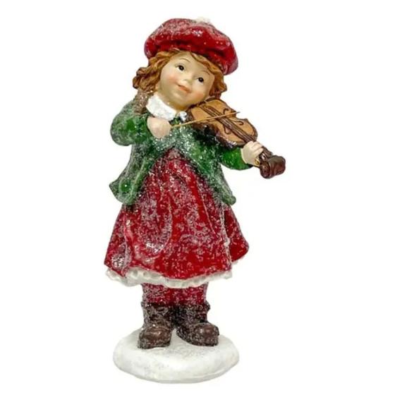 Imagem de Escultura Decorativa Menina em Pé com Violino Natalino Natal 19x8cm Tok da Casa