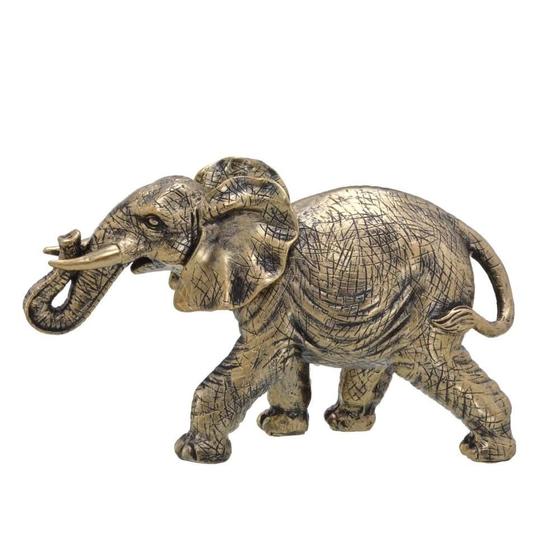 Imagem de ESCULTURA ELEFANTE DECORATIVO DOURADO E PRETO 21cm