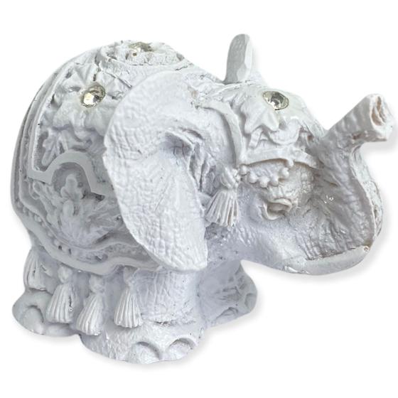 Imagem de Escultura elefante indiano branco em resina 6 cm
