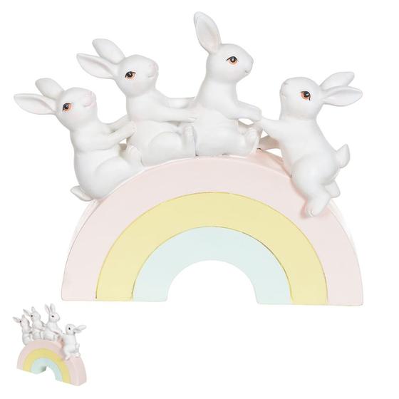 Imagem de Escultura em resina coelhos no arco iris