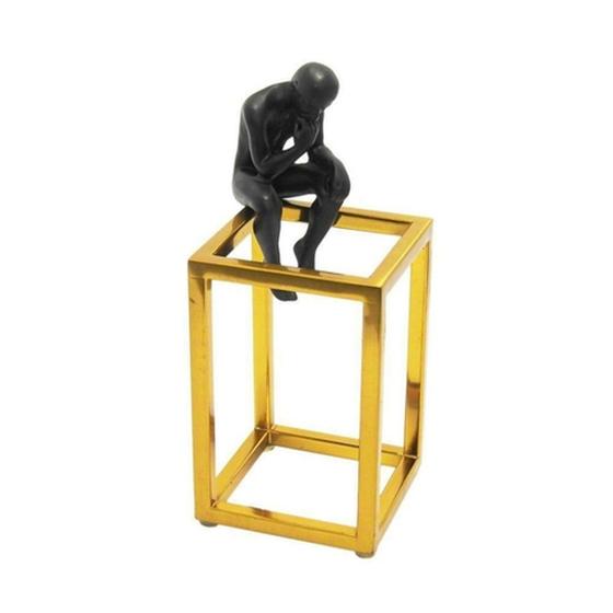 Imagem de Escultura Enfeite Cubo Homem Sentado Metal Fino Design luxo