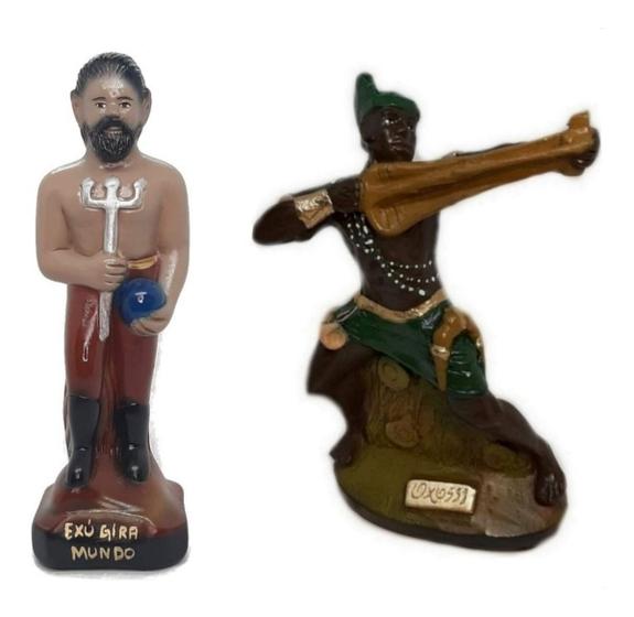 Escultura Estatueta Estátua Exu Gira Mundo E Orixá Oxóssi Candomblé ...