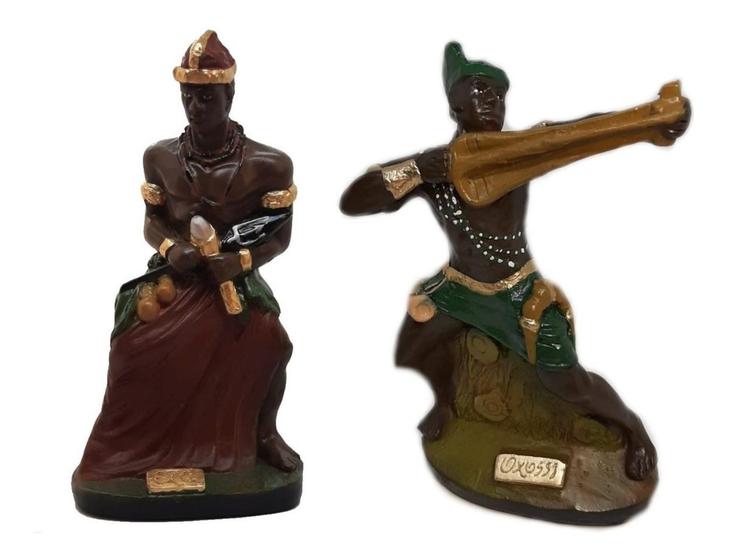 Escultura Estatueta Imagem Orixá Exu E Orixá Oxóssi Umbanda Candomblé ...
