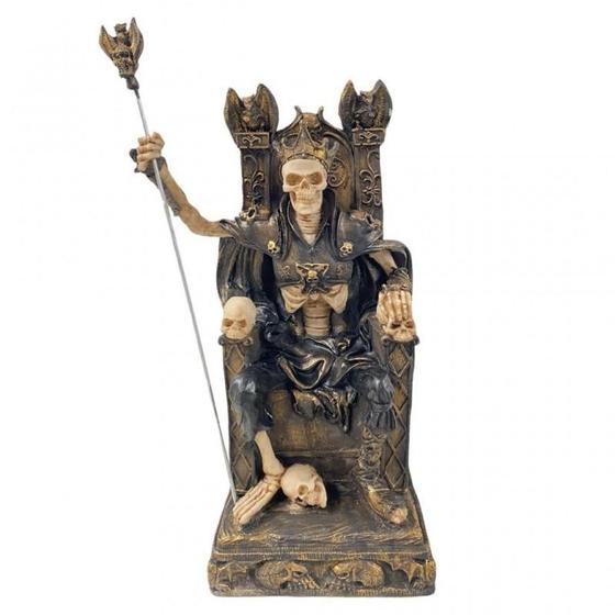 Imagem de Escultura Exu Caveira No Trono Preto Com Dourado 35Cm Resina