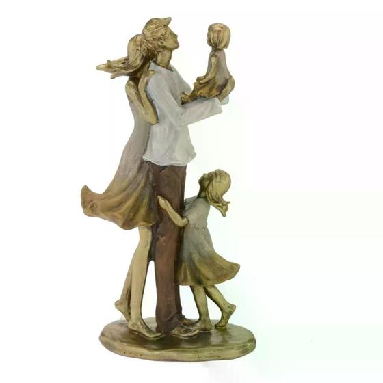 Imagem de Escultura familia decorativa com 2 filhas meninas em resina