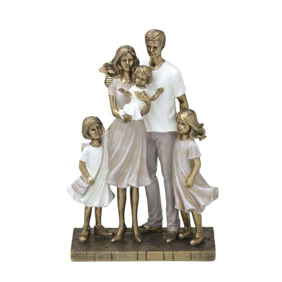 Imagem de Escultura Família Decorativa Com Três Filhos Dourado e Branco
