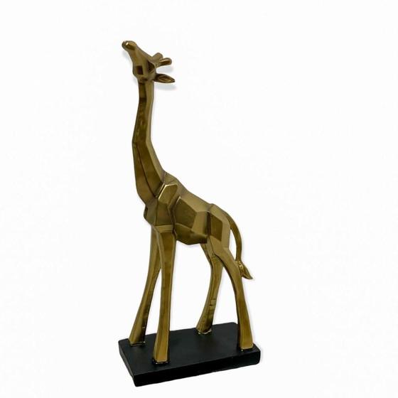 Imagem de Escultura girafa decorativa de resina dourada e preta