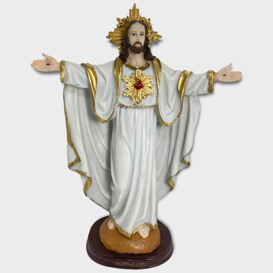 Imagem de Escultura Jesus Oxalá Bran  Dour Braços Abertos 30 cm Resina