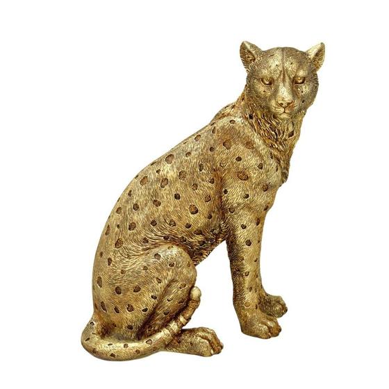 Imagem de Escultura leopardo decorativo dourado resina 28cm