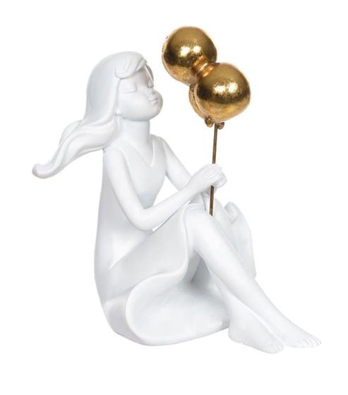 Imagem de ESCULTURA MENINA SENTADA C/ BALOES RESINA BCO/DRD 13,5cm - Flor Arte