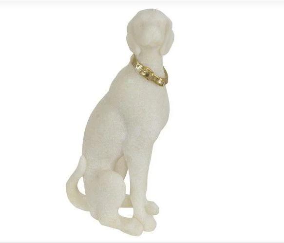 Imagem de Escultura poliresina quartzo cachorro branco decorativo