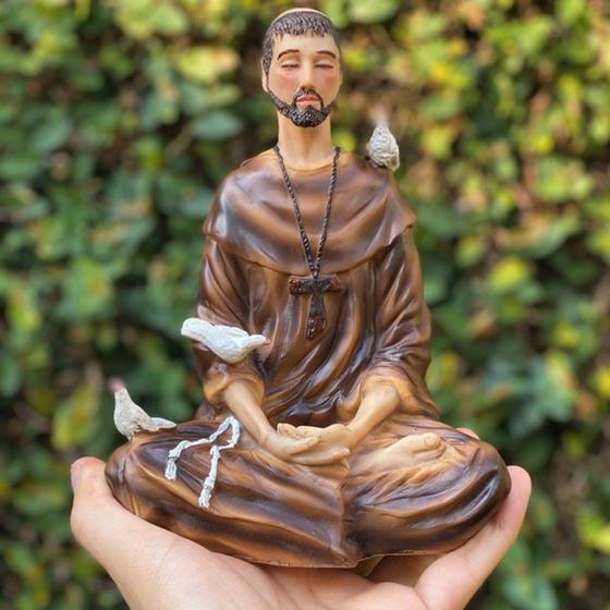 Imagem de Escultura São Francisco Meditando - Resina - 19cm