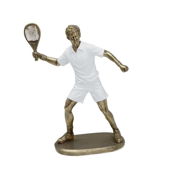 Imagem de ESCULTURA TENISTA HOMEM EM RESINA BRANCO E DOURADO - 24cm