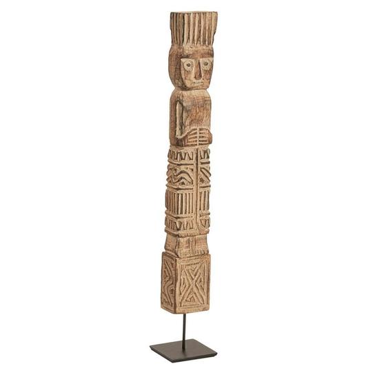 Imagem de ESCULTURA TOTEM EM MADEIRA SUPORTE EM METAL MARROM MART 46cm