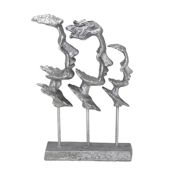Imagem de Escultura trio de faces decorativa prata